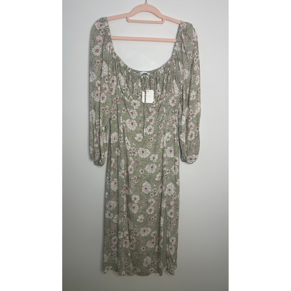 NWT Altard State Jessica Floral Midi Dress Milkmaid Coquette Cottage Green XL - Picture 2 of 14